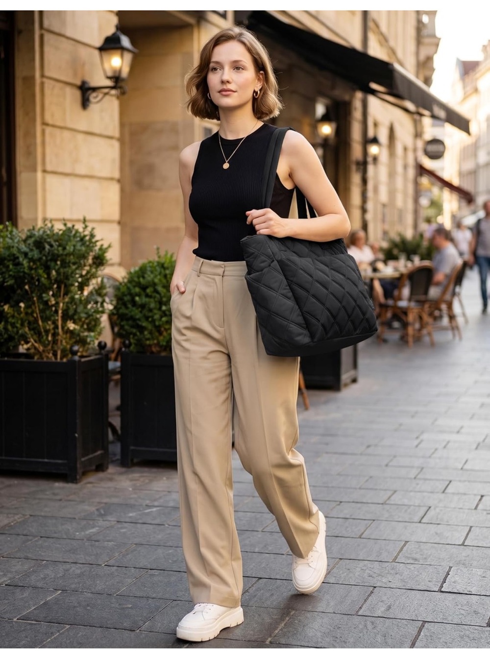 Black Quilted Tote Bag
